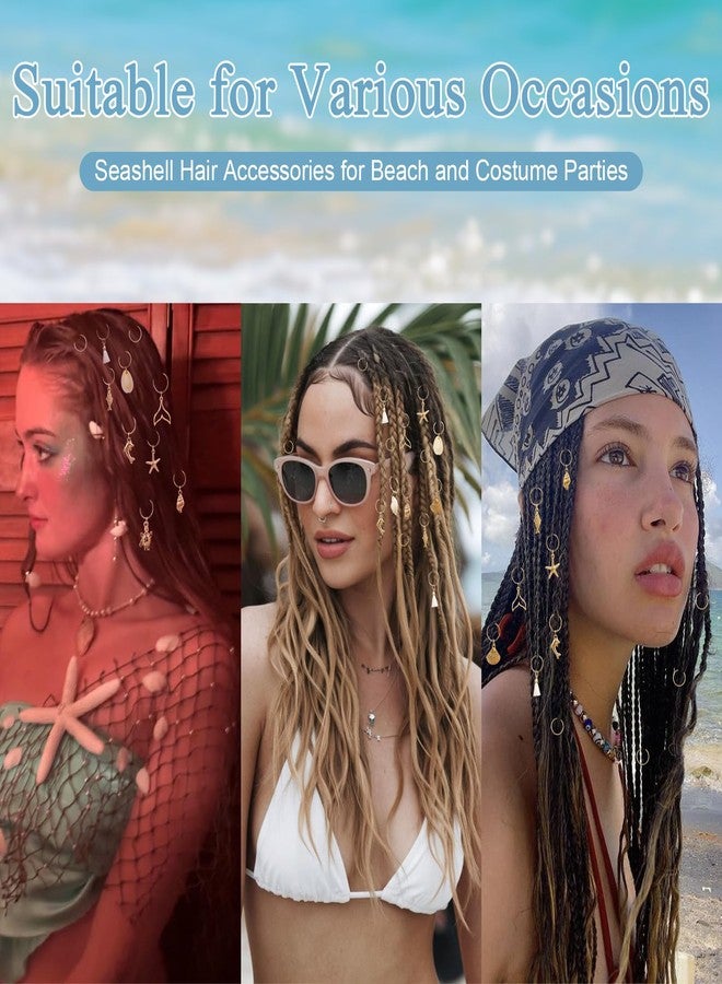 TEBIEKOY 24PCS Seashell Conch Starfish Loc Hair Charms Gold Hair Charms for Braids Summer Beach Style Braided Hair Ornaments Starfish Braids Clips Seashell Braids Accessories for Women Halloween Decor,Style1 - Image 5